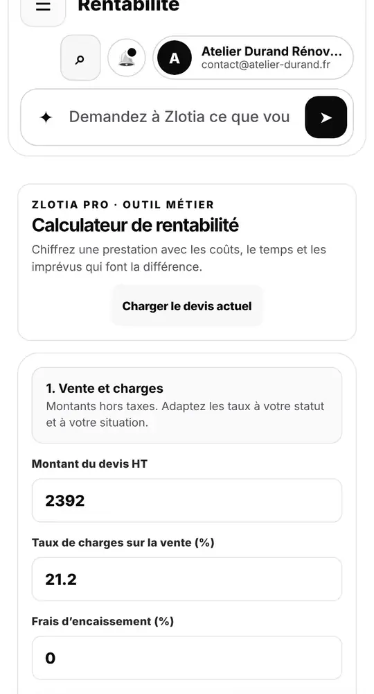 Calculateur de rentabilité sur téléphone